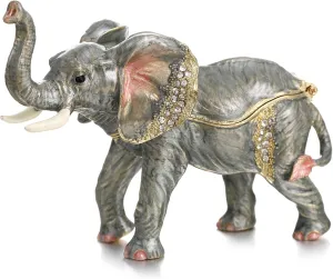 Hand Painted Enamel Lucky Elephant Trinket Box, Hinged Unique Mini Ring Necklace Jewelry Organizer, Classical Bejeweled Storage, Figurine Collectible Keepsake Home Decor (Elephant-2)