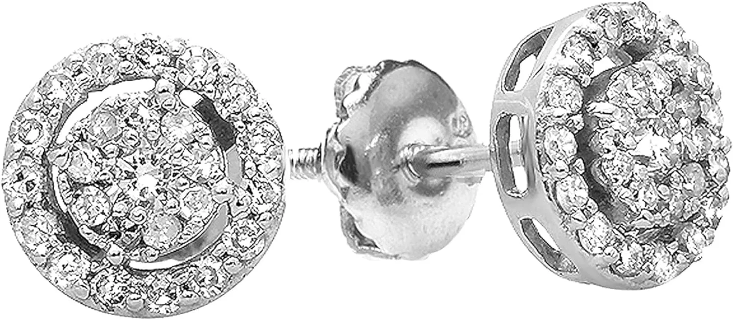 Handmade Real 925 Sterling Silver 14K Gold Plated Round Cut White Diamond New Year Special Flower Cluster Style Screwback Stud Earrings Jewelry Gifts for Women