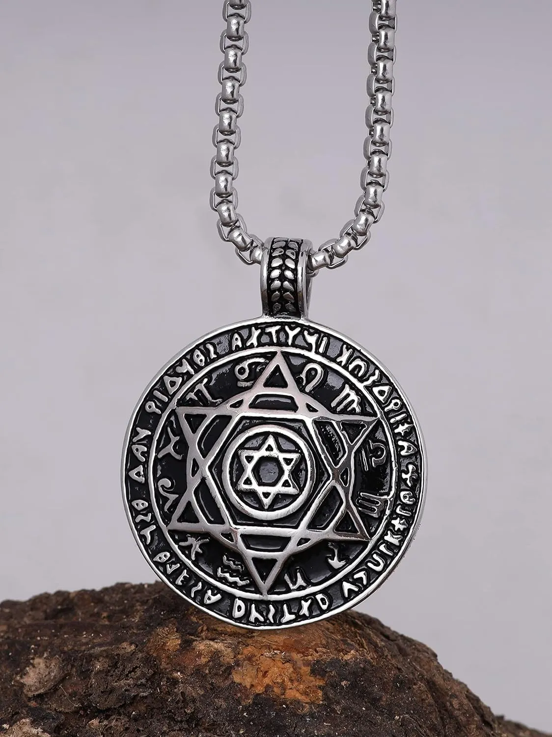 HAQUIL Seal of Solomon Necklace, Stainless Steel 12 Constellations Hexagram Six Pointed Star Protection Amulet Talisman Pendant, Jewish Jewelry Gift