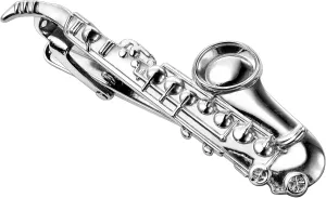 HAWSON 2 Inch Men's Jazz Saxophone Tie Clip Sterling Silver Tie Bar for Wedding, Concerts, Formal Events Music-Themed Groomsmen Accessories & Gifts