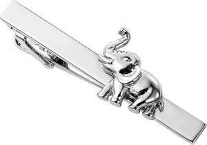 HAWSON 2.2 Inch Men's Safari Elephant Tie Clip Silver Tie Bar for Wedding, Business, Wildlife Events Animal-Inspired Groomsmen Accessories & Collector Gifts