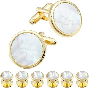 HAWSON Fashion Mother-of-Pearl Tuxedo Shirt Button and Cufflink Set, Specially Designed for Wedding Business