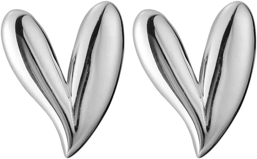 Heart Earrings 925 Sterling Silver Hypoallergenic Love V Shaped Stud Earring for Women Girls Minimalist Polished Piercing Jewelry Gifts for Birthday Christmas Valentine