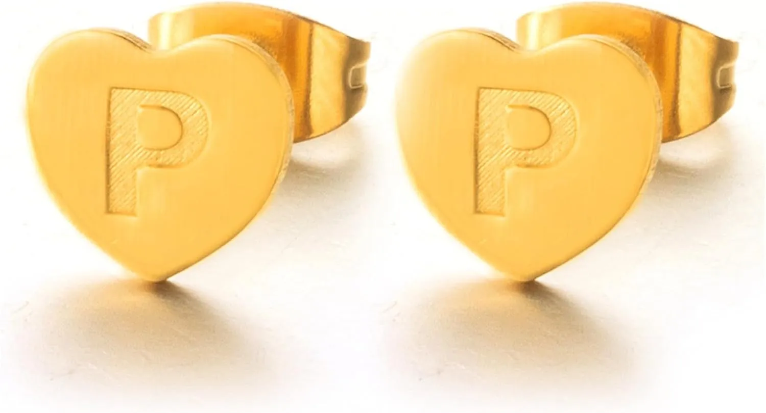 Heart Initial Stud Earrings 18K Gold Plated Dainty Initial Earrings Hypoallergenic Little Initial Earrings Fashion Cute 26 Alphabet Letter Earrings for Women
