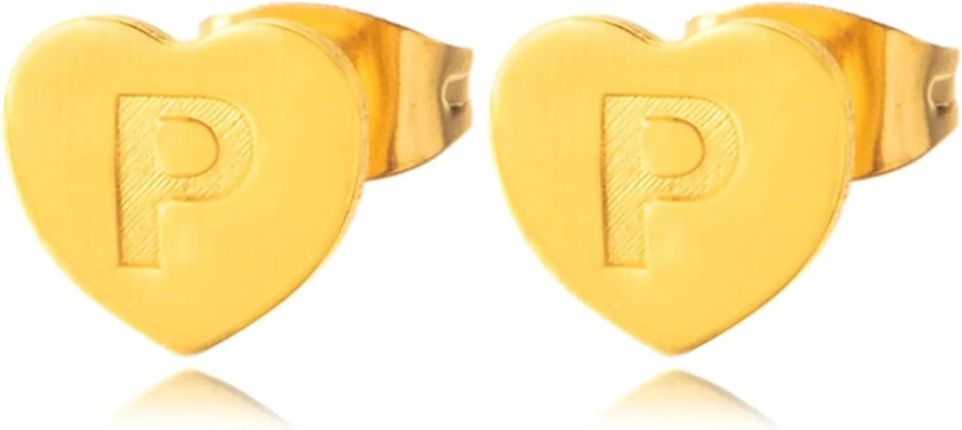 Heart Initial Stud Earrings 18K Gold Plated Dainty Initial Earrings Hypoallergenic Little Initial Earrings Fashion Cute 26 Alphabet Letter Earrings for Women