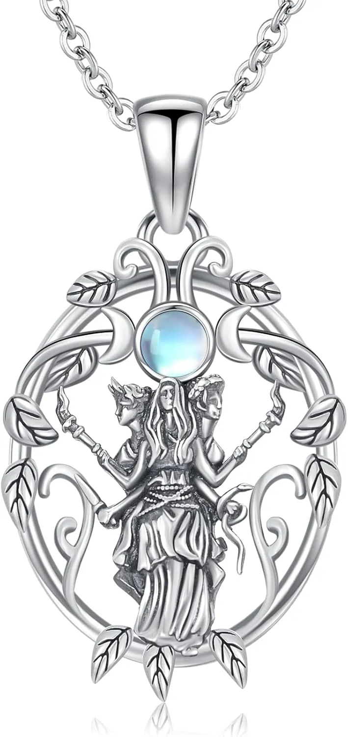Hecate Necklace Sterling Silver Hekate Necklace Triple Moon Goddess Pagan Jewelry Gifts for Women