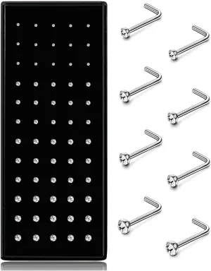 Helicopchain 60-240Pcs Hypoallergenic Nose Studs for Women Men 316L Stainless Steel CZ Nose Piercing Jewelry L Shaped Nose Rings Bone Studs Screw Piercing 20G-22G 1.5mm 2mm 2.5mm 3mm