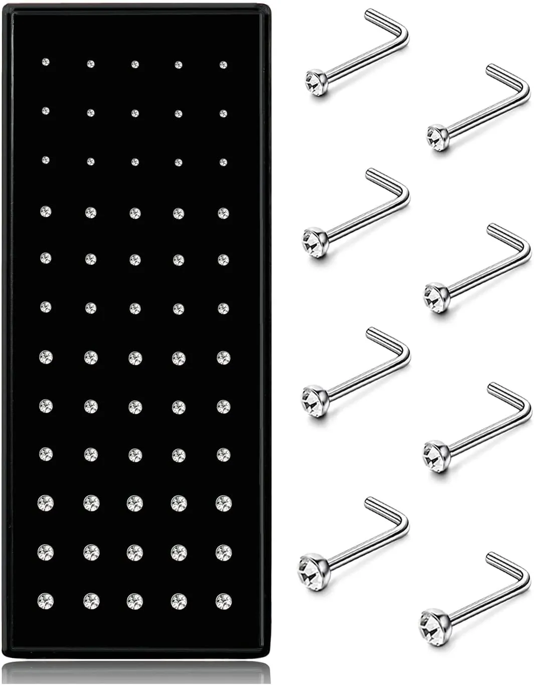 Helicopchain 60-240Pcs Hypoallergenic Nose Studs for Women Men 316L Stainless Steel CZ Nose Piercing Jewelry L Shaped Nose Rings Bone Studs Screw Piercing 20G-22G 1.5mm 2mm 2.5mm 3mm