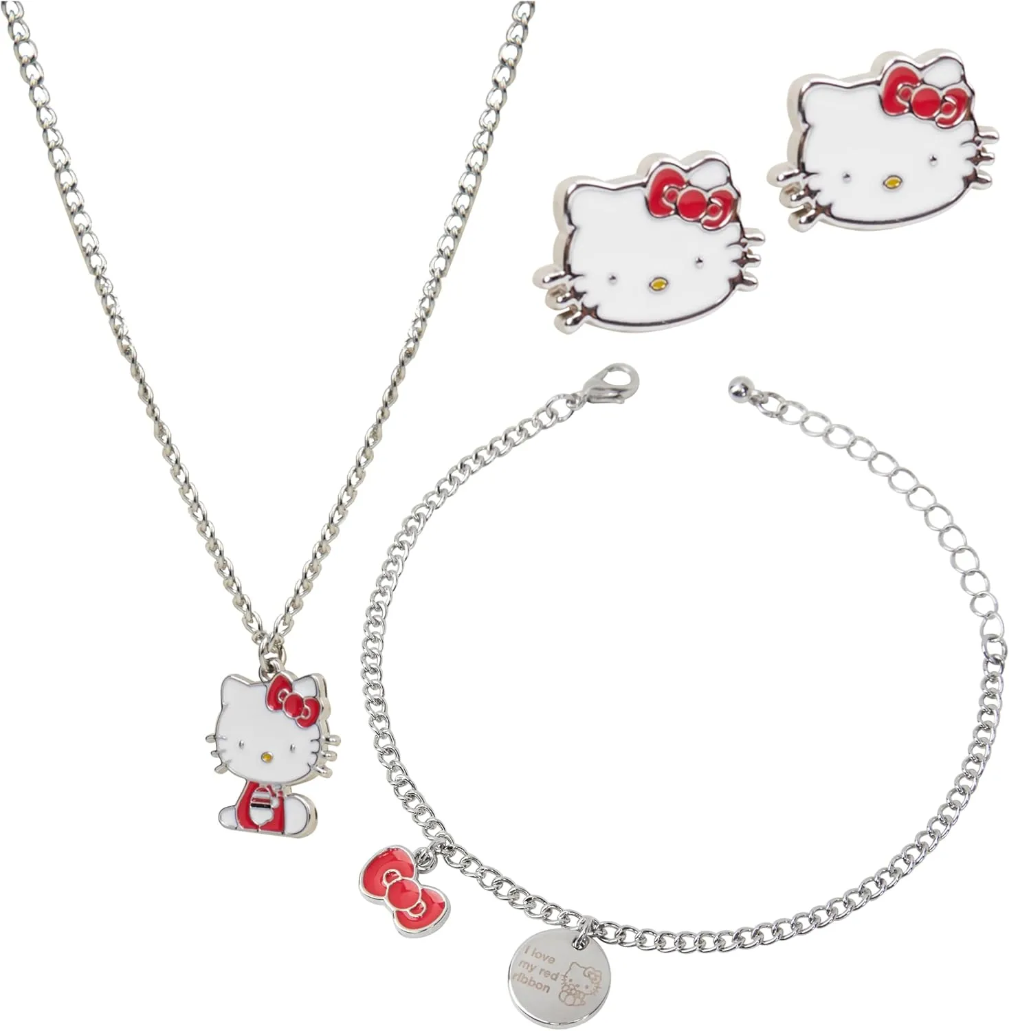 Hello Kitty Jewelry Set for Women and Teens, Earring Necklace, and Bracelet Set