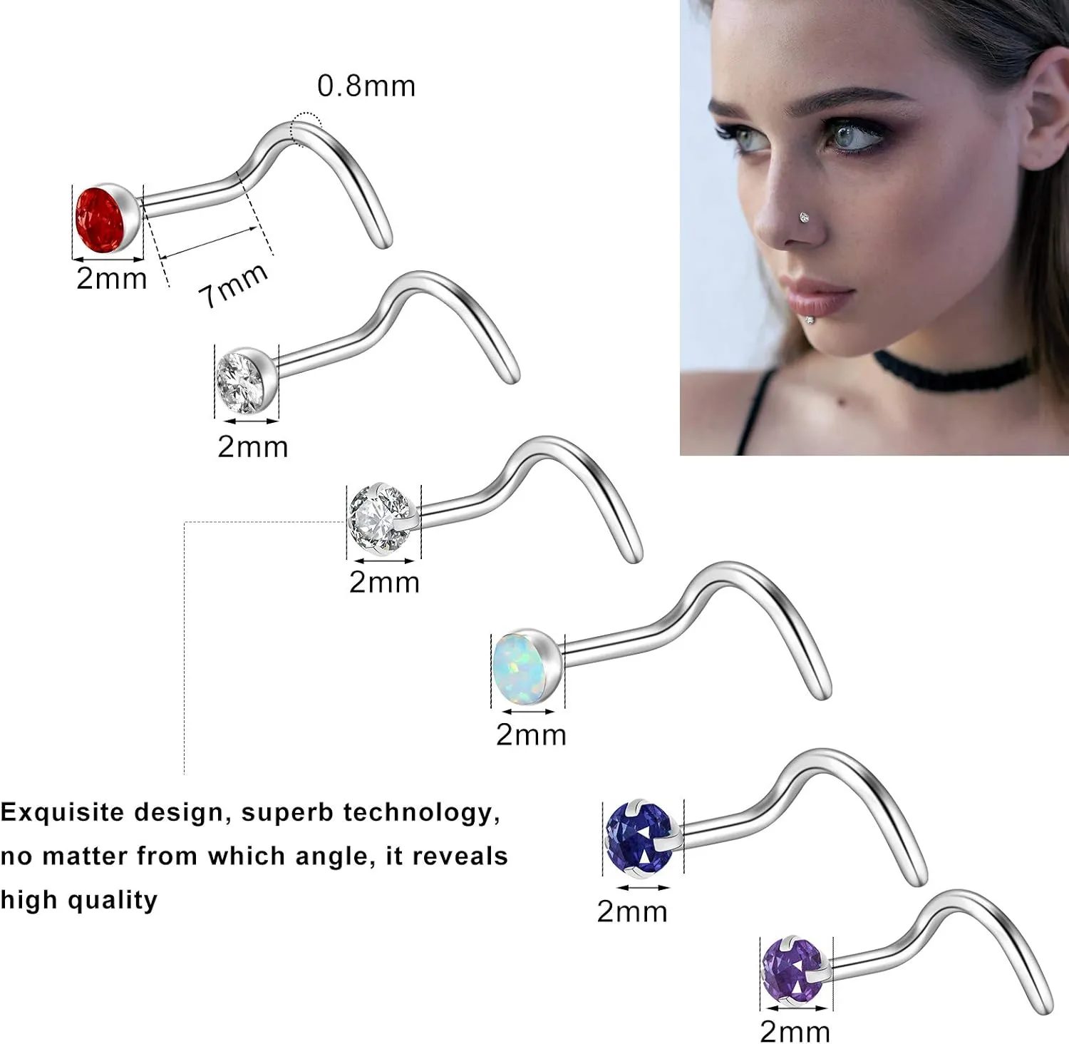 Hicdaw 60 Pcs Nose Rings for Women Nose Rings Hoops 20G Nose Piercings Jewelry for Women Men Screw Hypoallergenic Surgical Steel Nose Ring Studs