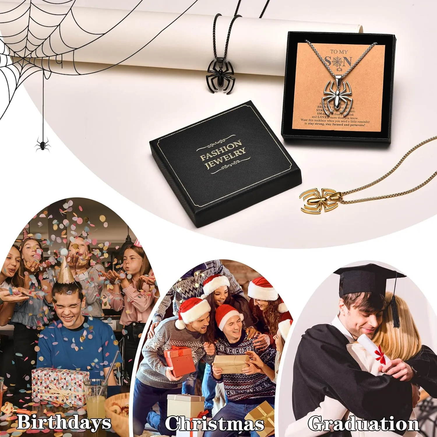 Hisatan Spiderman Gift Necklace Spider Pendant Necklace for Men, Silver/Gold/Black Stainless Steel Spider Chain Spider Man Christmas Gifts Jewelry for Spider-man Fans Men Women