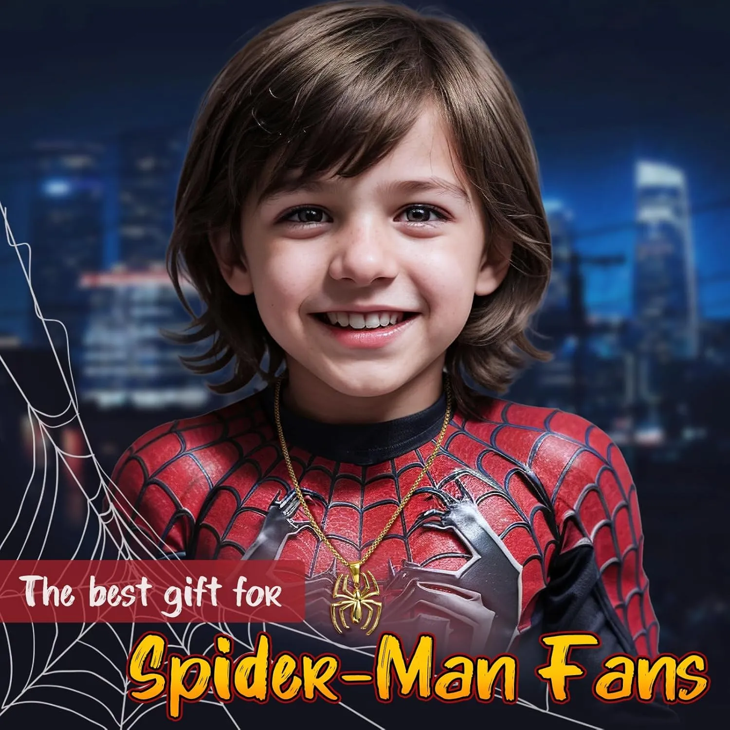 Hisatan Spiderman Gift Necklace Spider Pendant Necklace for Men, Silver/Gold/Black Stainless Steel Spider Chain Spider Man Christmas Gifts Jewelry for Spider-man Fans Men Women