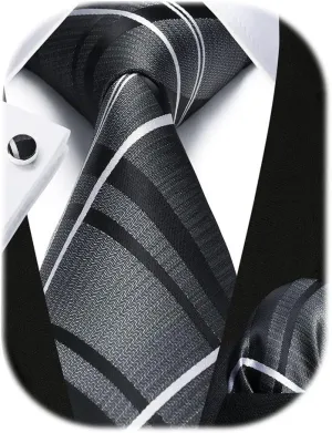 HISDERN Mens Ties Set Stripe Plaid Ties for Men and Pocket Square Cufflinks Formal Silk Necktie Wedding Business