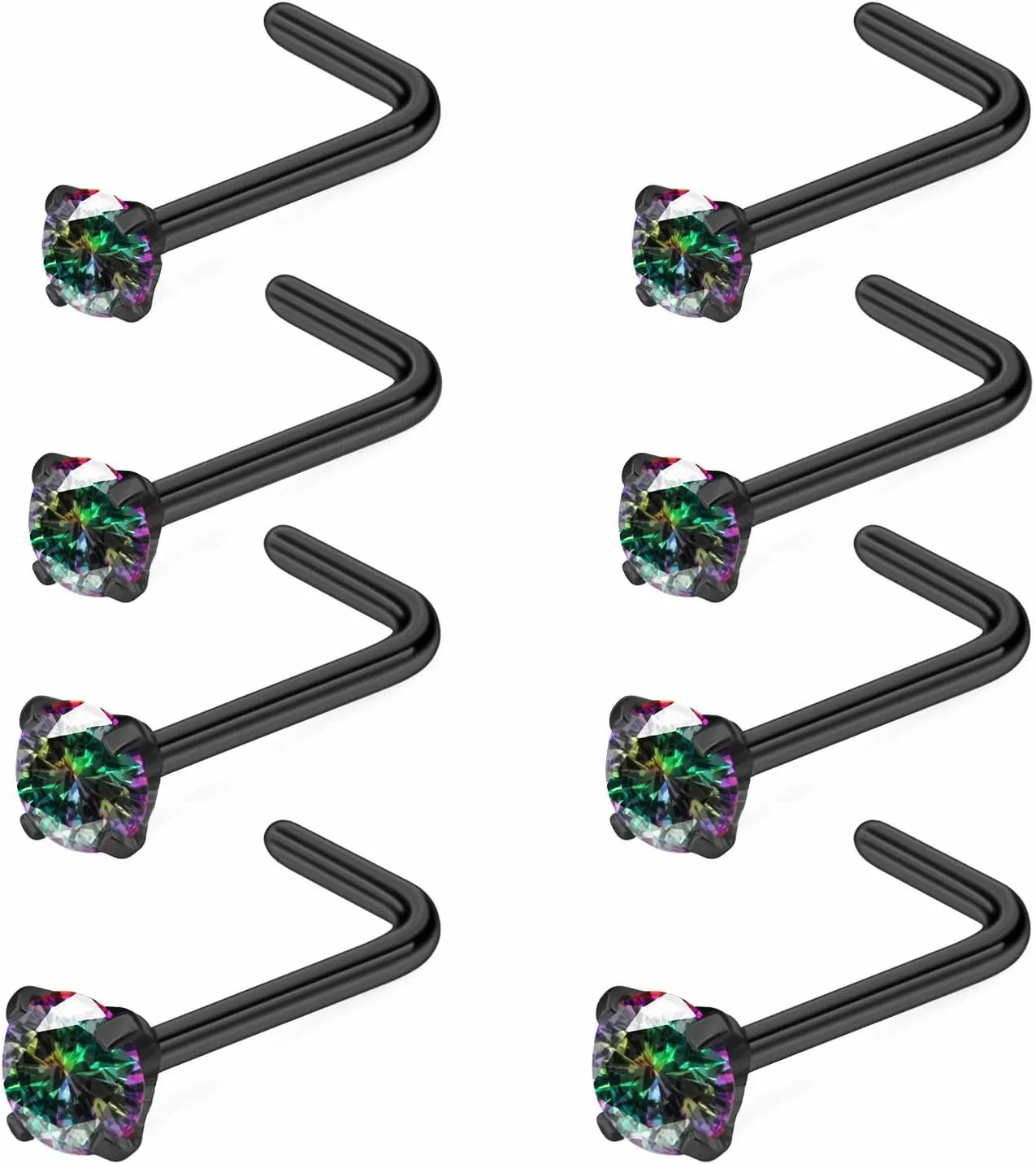 Hoeudjo Black Nose Ring Surgical Steel Nose Studs L Shaped Nose Rings for Women 20g 18g Nostril Piercing jewelry Top Size 1.5/2/2.5/3mm