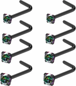 Hoeudjo Black Nose Ring Surgical Steel Nose Studs L Shaped Nose Rings for Women 20g 18g Nostril Piercing jewelry Top Size 1.5/2/2.5/3mm