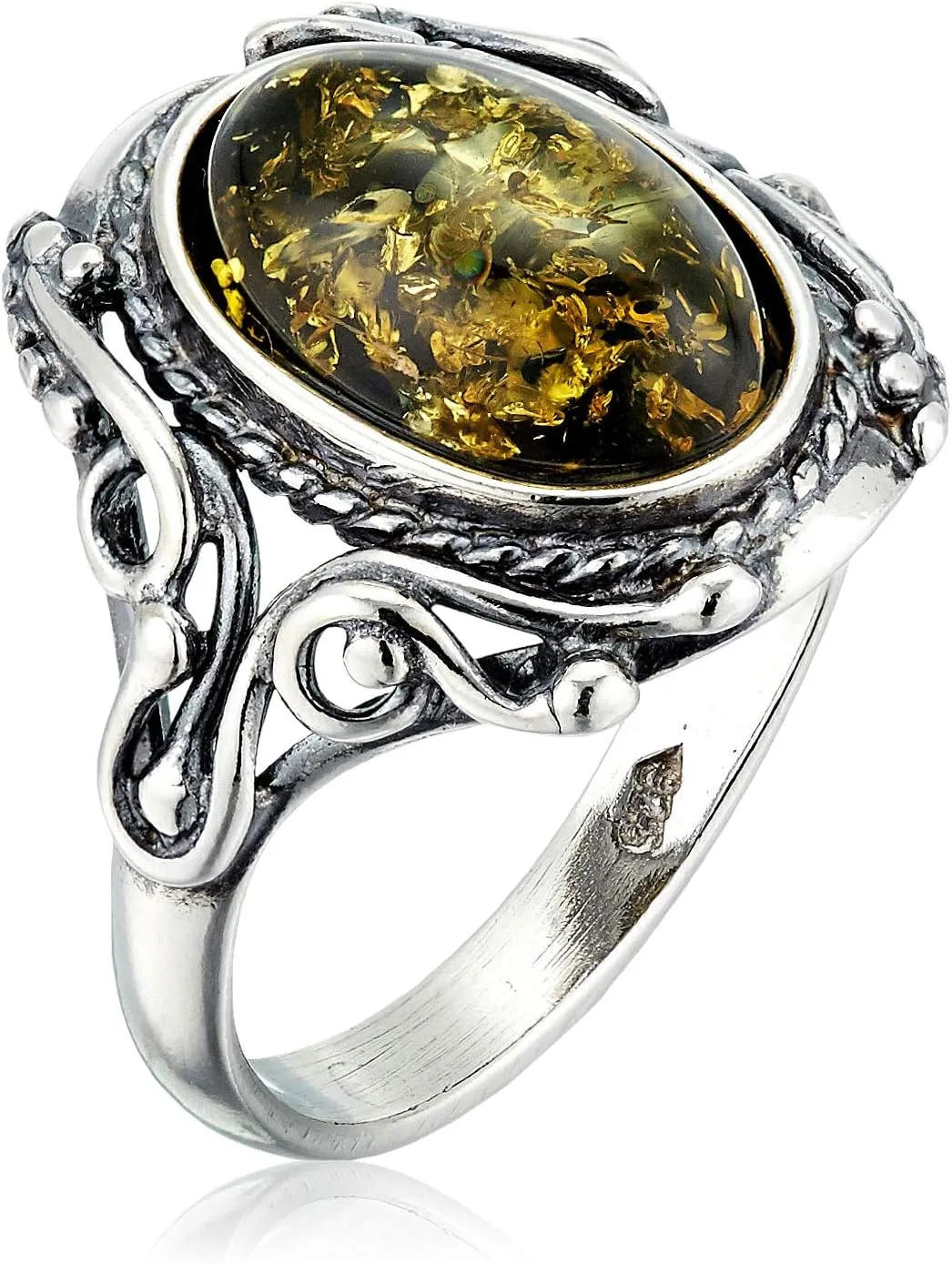 HolidayGiftShops Sterling Silver and Baltic Green Amber Ring Georgine