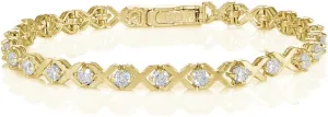 Hoops & Loops 925 Sterling Silver Cubic Zirconia XO Design Tennis Bracelet for Women, 7.25'' Silver, Yellow Gold, Rose Gold