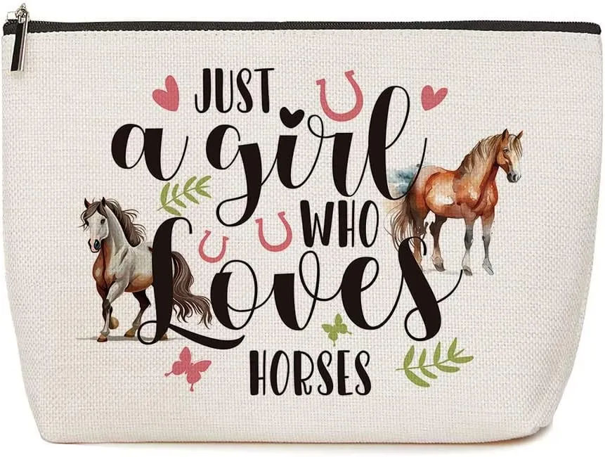 Horse Gifts for Girl Women Funny Birthday Christmas Gifts for Equestrian Cowgirls Horse Makeup Bag Inspirational Gift for Female Animal Lovers Cowgirls Mom Friends - Just A Girl Who Loves Horses