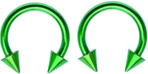Horseshoes Anodized Metallic Green Spike End Sold as a Pair 16 Gauge Surgical Steel