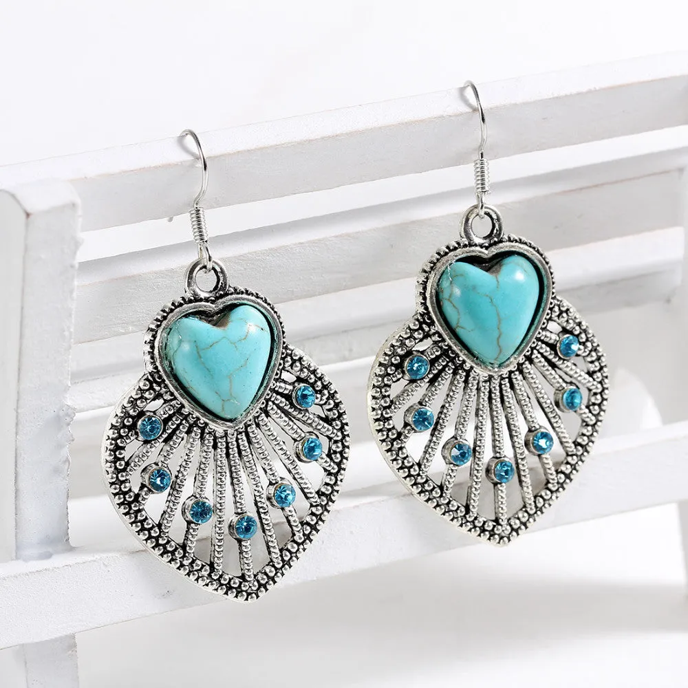 Hot selling New Fashion Brand designer Simple Geometric blue gem Bohemia Retro Turquoise earrings jewelry for women