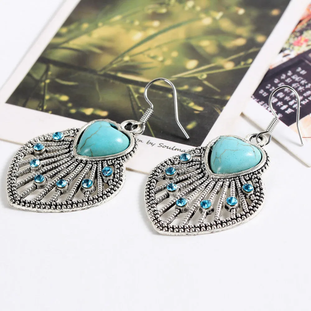 Hot selling New Fashion Brand designer Simple Geometric blue gem Bohemia Retro Turquoise earrings jewelry for women