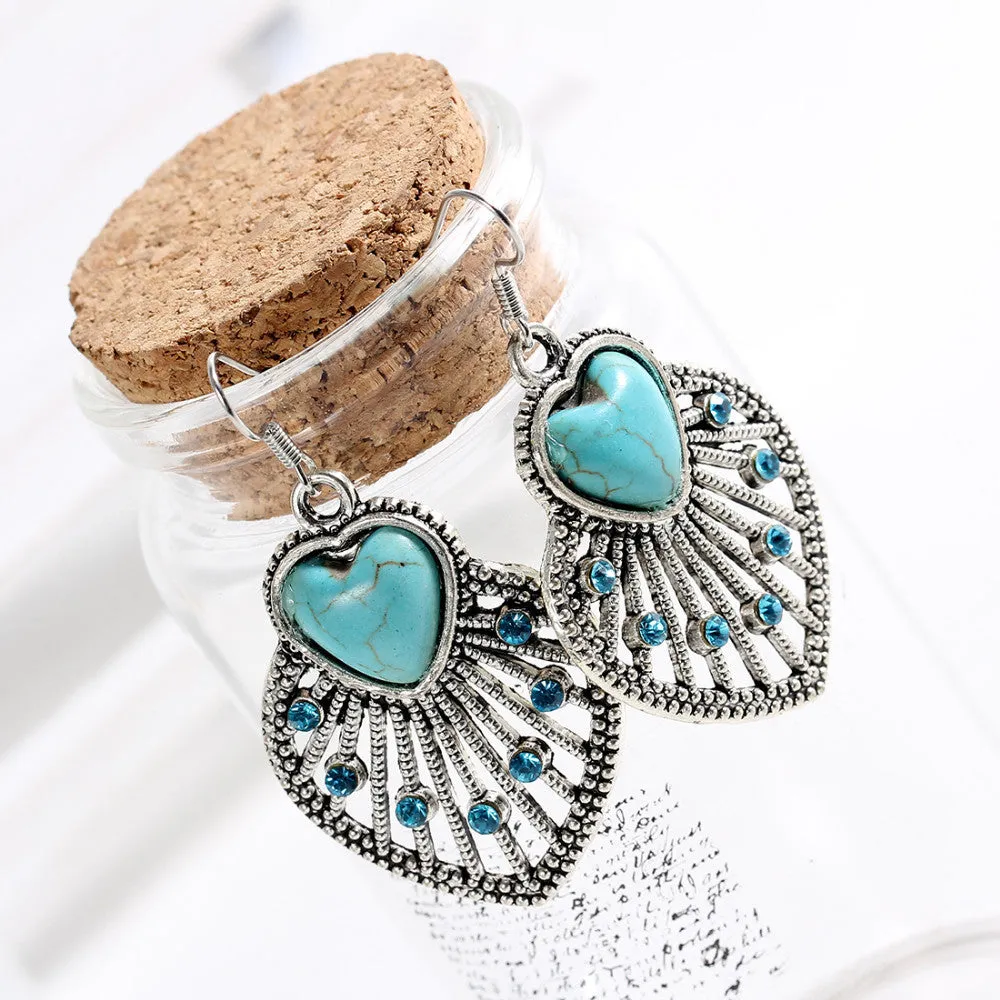 Hot selling New Fashion Brand designer Simple Geometric blue gem Bohemia Retro Turquoise earrings jewelry for women