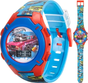 Hot Wheels Kids Watch  Rotating Dial Lights, LCD Display, Adjustable Comfortable Strap, Collectible Tin  Perfect for Boys and Girls