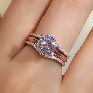 hsiyyecg Brilliant Round Cut Solitaire Lab Created Diamond CZ Ring for Women,Pave Halo Bridal Engagement Wedding Ring Band Set 18k Rose Gold Plated7