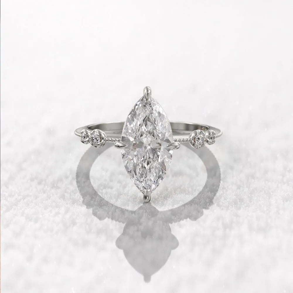 hsiyyecg Minimalist Simulated Diamond Ring Engagement Ring for Women Marquise Cut Cubic Zirconia Wedding Band CZ Promise Anniversary Ring Size 6-106