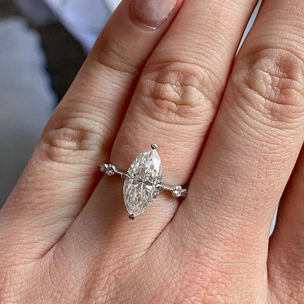 hsiyyecg Minimalist Simulated Diamond Ring Engagement Ring for Women Marquise Cut Cubic Zirconia Wedding Band CZ Promise Anniversary Ring Size 6-106