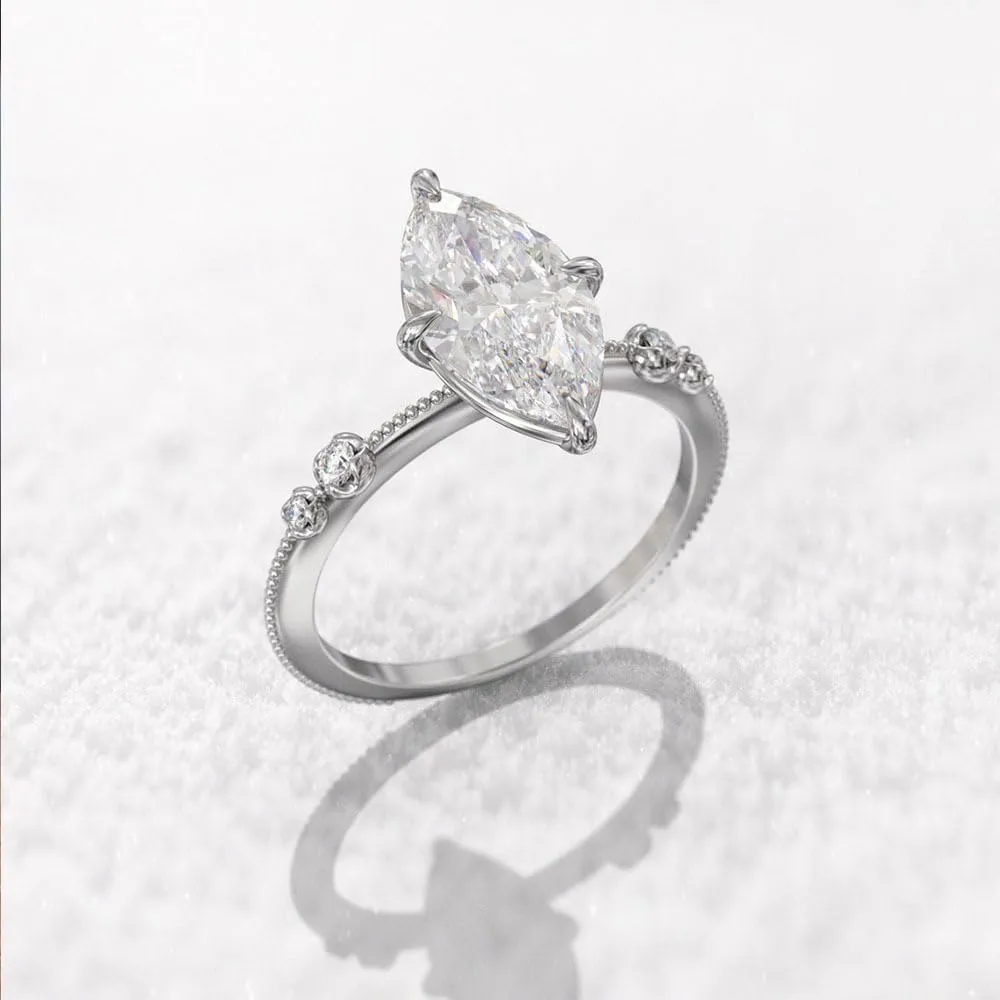 hsiyyecg Minimalist Simulated Diamond Ring Engagement Ring for Women Marquise Cut Cubic Zirconia Wedding Band CZ Promise Anniversary Ring Size 6-106
