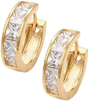 Huggie Hoop Earrings | 18k Yellow Rose Gold Plated | Princess Cut Crystals Christmas Jewelry Gifts for Women Birthday Anniversary Day Valentines Day