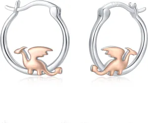 Hypoallergenic Dragon Earrings 925 Sterling Silver Small Animal Huggie Hoop Earrings for Sensitive Ears Dragon Jewelry Gifts for Women