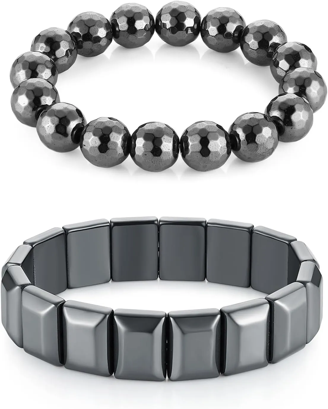 HZMAN 2Pcs Hematite Bracelet for Women Men Black Beaded Bracelet Relieve Anxiety Stretch Bracelet Jewelry Gift