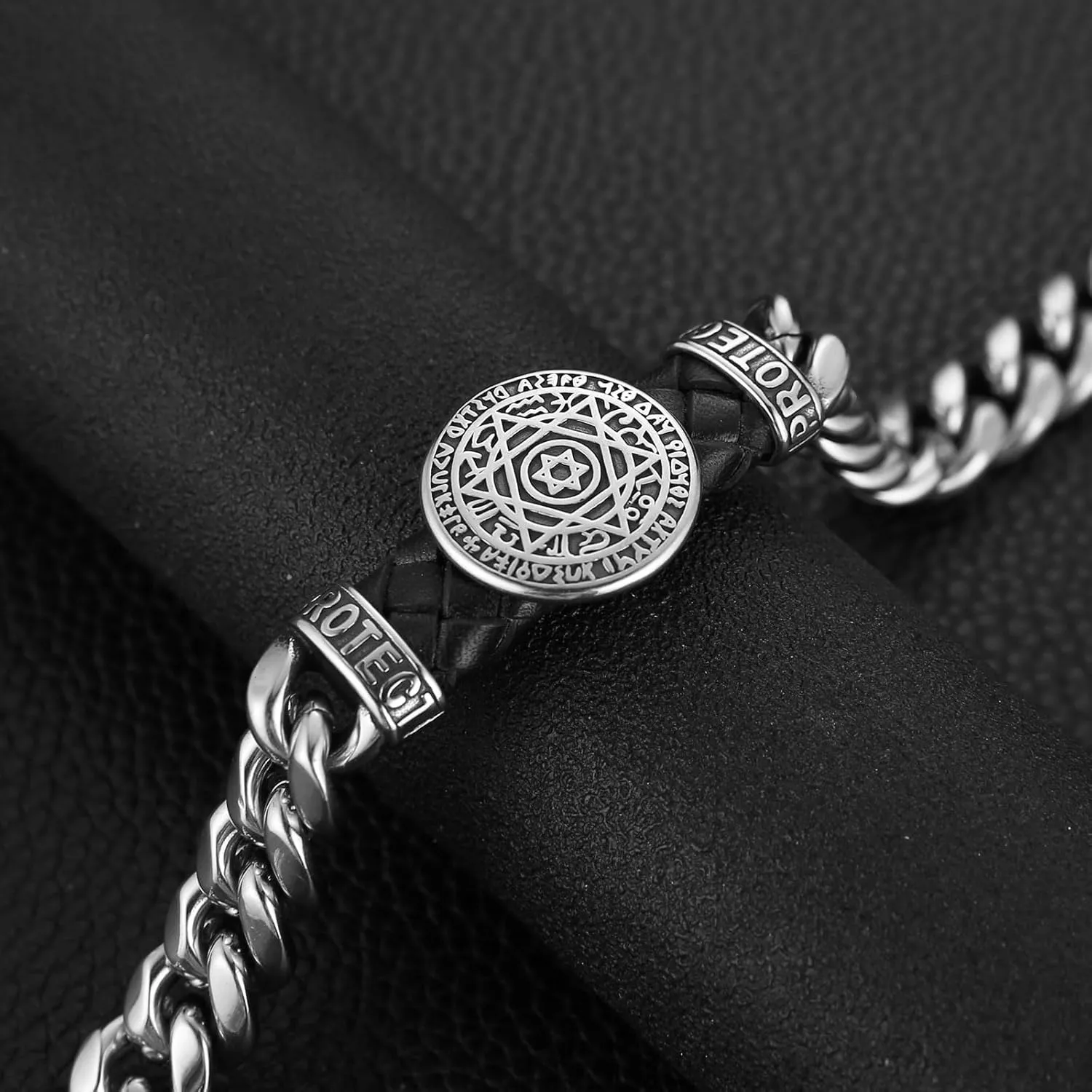 HZMAN 8.5Inch Cuban Link Bracelet for Men Silver Stainless Steel Heavy Biker Link Bracelet