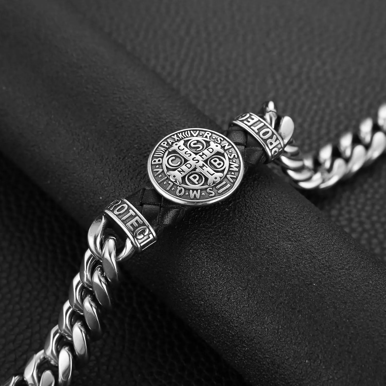 HZMAN 8.5Inch Cuban Link Bracelet for Men Silver Stainless Steel Heavy Biker Link Bracelet