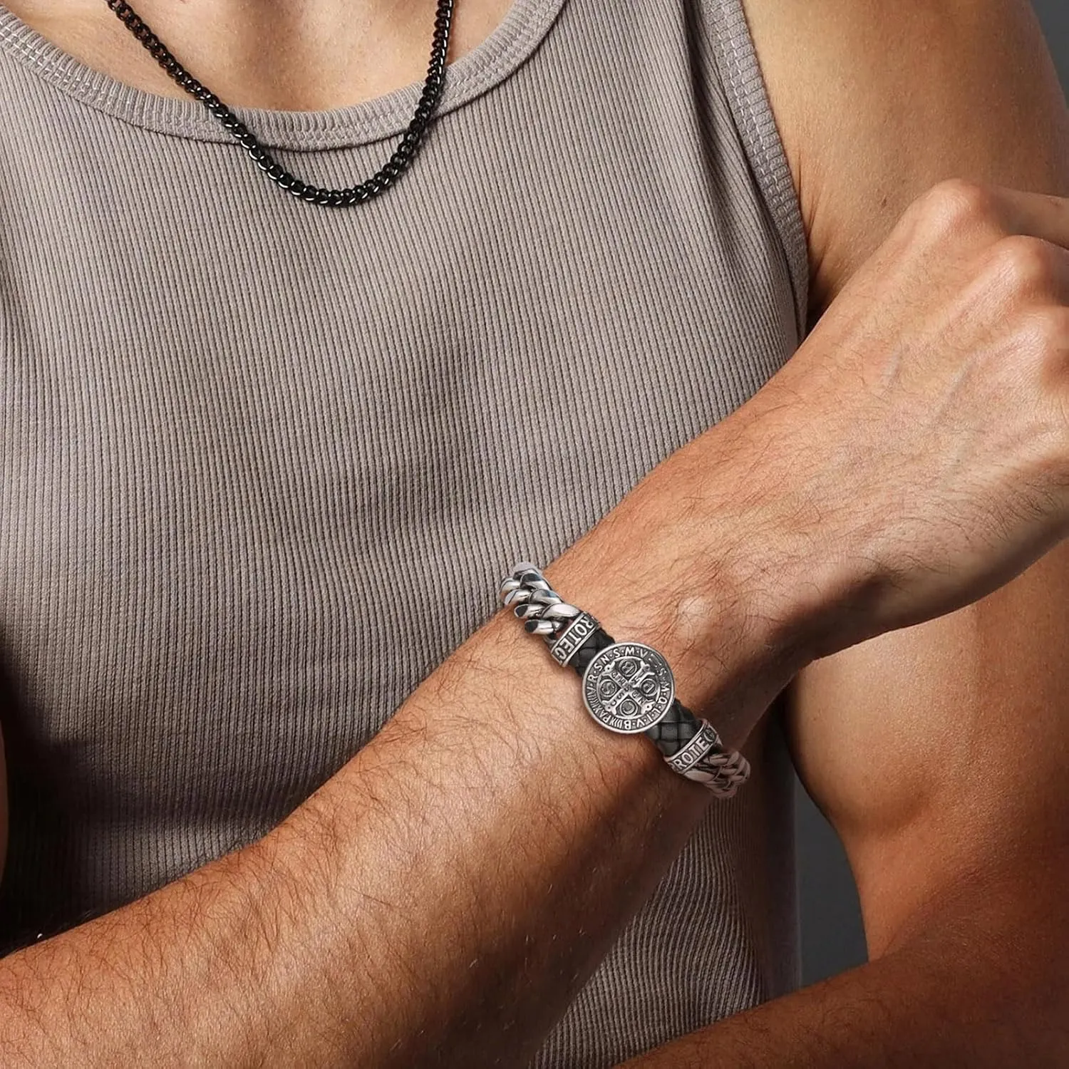 HZMAN 8.5Inch Cuban Link Bracelet for Men Silver Stainless Steel Heavy Biker Link Bracelet