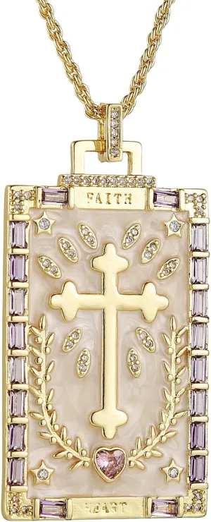 HZMAN Cross Angel Necklace for Women Dainty Enamel 18K Gold Plated Square Necklace Pendant Jewelry Gift