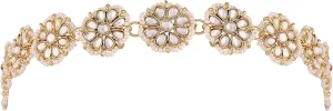 I Jewels Gold Plated Indian Wedding Bollywood Floral Kundan Pearl Studded Rajasthani Sheeshphool/Mathapatti for Women (T206-7)