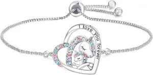 I Love You Forever Bracelet for Girls Heart Bangle Adjustable Jewelry Gift Birthday Christmas Gifts for girls
