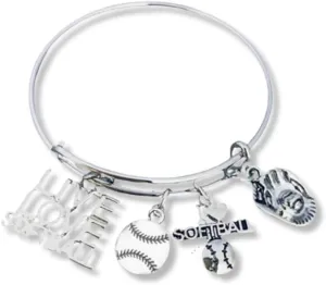 Infinity Collection Girls Softball Gift - Live Love Softball Bangle Bracelet with Bat & Glove Charms, Jewelry & Accessories for Players, Moms & Teams