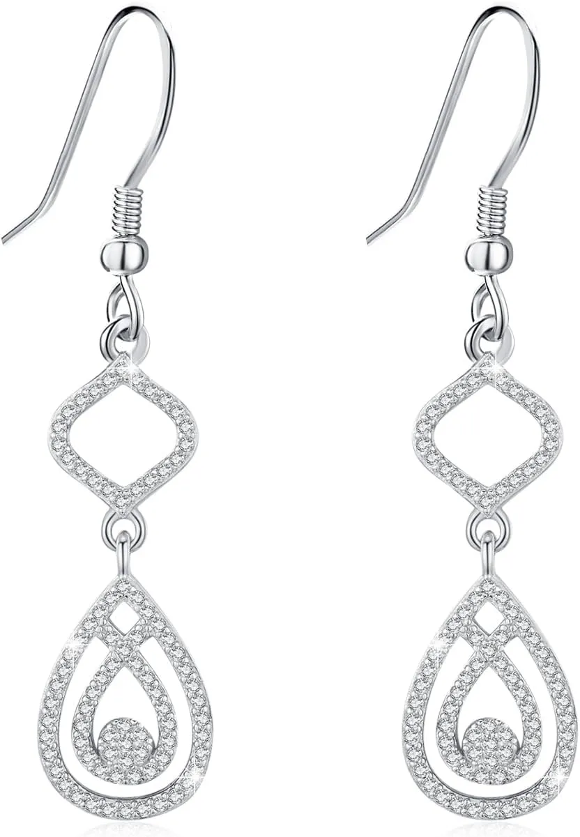 Infinity Earrings for Women 925 Sterling Silver Infinity Pemdant Earrings Sparking CZ Drop Dangle Earrings 18K White Gold Plated Hook Earrings Infinity Jewelry Christmas Birthday Gifts for Wife