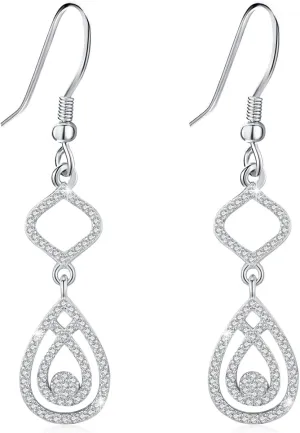 Infinity Earrings for Women 925 Sterling Silver Infinity Pemdant Earrings Sparking CZ Drop Dangle Earrings 18K White Gold Plated Hook Earrings Infinity Jewelry Christmas Birthday Gifts for Wife