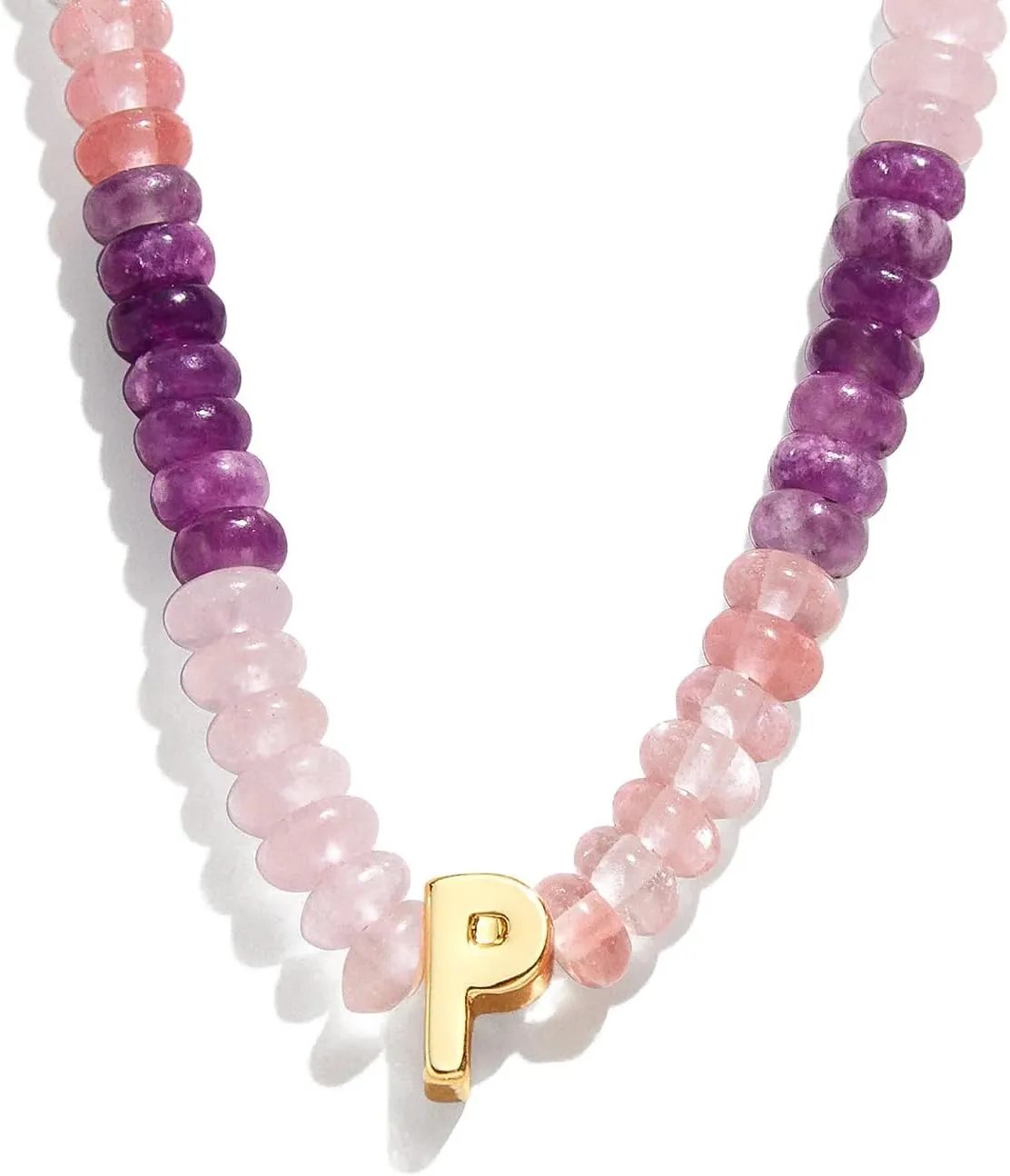 Initial Necklace for Women,Colorful Beaded Gemstone Choker Natural Stone Letter Charm Necklace for Women Trendy,Boho Beach Necklace Handmade Amethyst Rainbow Necklace Best Christmas Birthday Gifts