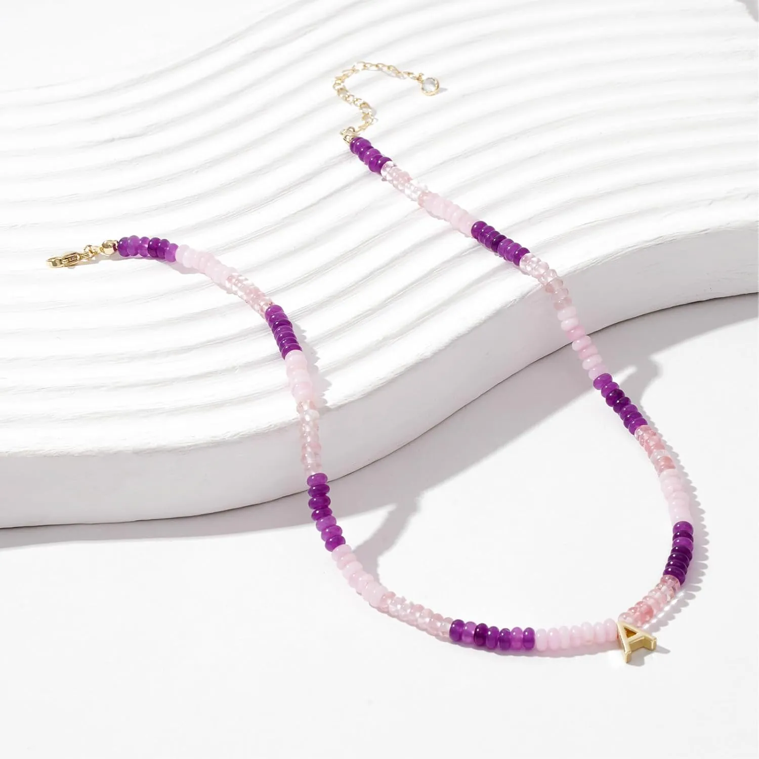 Initial Necklace for Women,Colorful Beaded Gemstone Choker Natural Stone Letter Charm Necklace for Women Trendy,Boho Beach Necklace Handmade Amethyst Rainbow Necklace Best Christmas Birthday Gifts