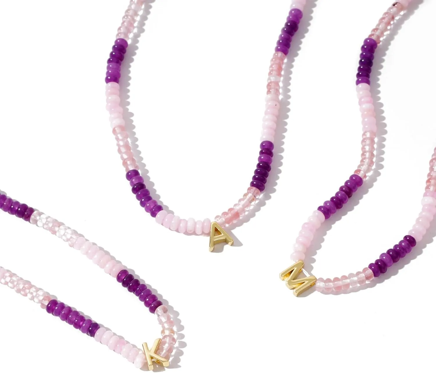 Initial Necklace for Women,Colorful Beaded Gemstone Choker Natural Stone Letter Charm Necklace for Women Trendy,Boho Beach Necklace Handmade Amethyst Rainbow Necklace Best Christmas Birthday Gifts