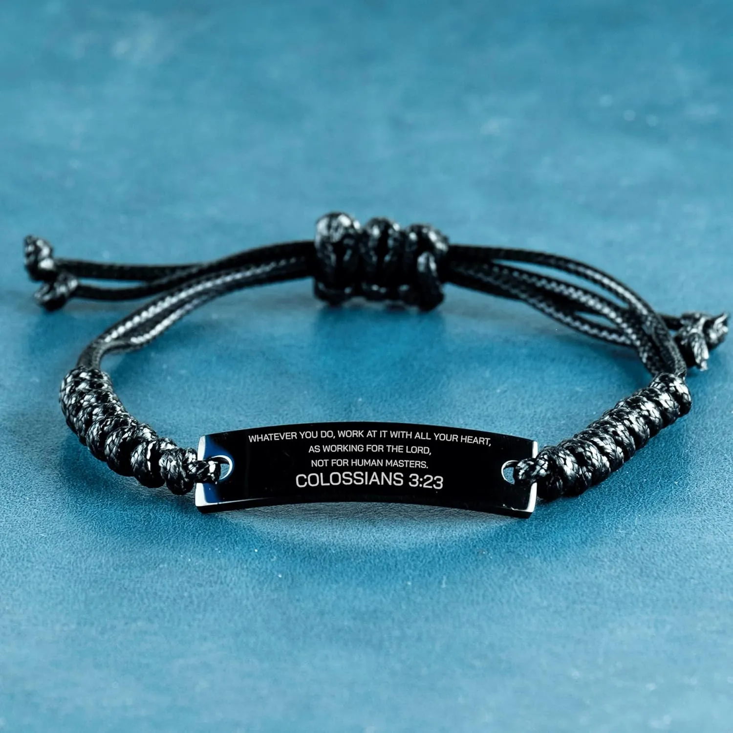 Inspirational Colossians 3:23 Christian Black Rop Bracelet Encouragement Gifts Message Prayer Colossians 3:23 Religious Bracelets for Women Men Colossians 3:23 Bible Verse Faith Adjustable Engraved