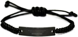 Inspirational Exodus 15:2 Christian Black Rop Bracelet Encouragement Gifts Message Prayer Exodus 15:2 Religious Bracelets for Women Men Exodus 15:2 Bible Verse Faith Adjustable Engraved Bracelet The