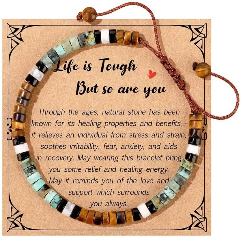 Inspirational Gifts for Women Men Healing Crystal Natural Stone Beaded Bracelets with Meanningful Card for Mom Friend Sister Friendship Jewelry