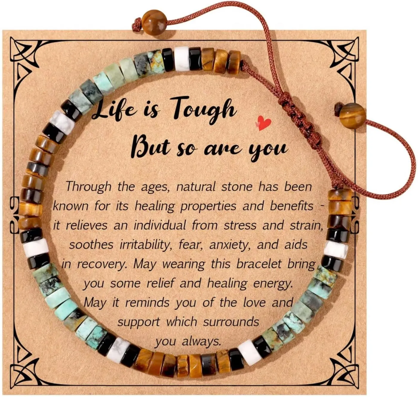 Inspirational Gifts for Women Men Healing Crystal Natural Stone Beaded Bracelets with Meanningful Card for Mom Friend Sister Friendship Jewelry